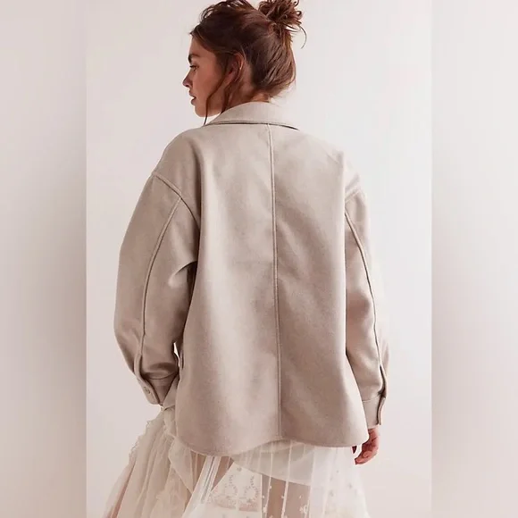 NWOT FREE PEOPLE WE THE FREE Lola Shirt Jacket | Beige/Melange MSRP $168 - Picture 2 of 11